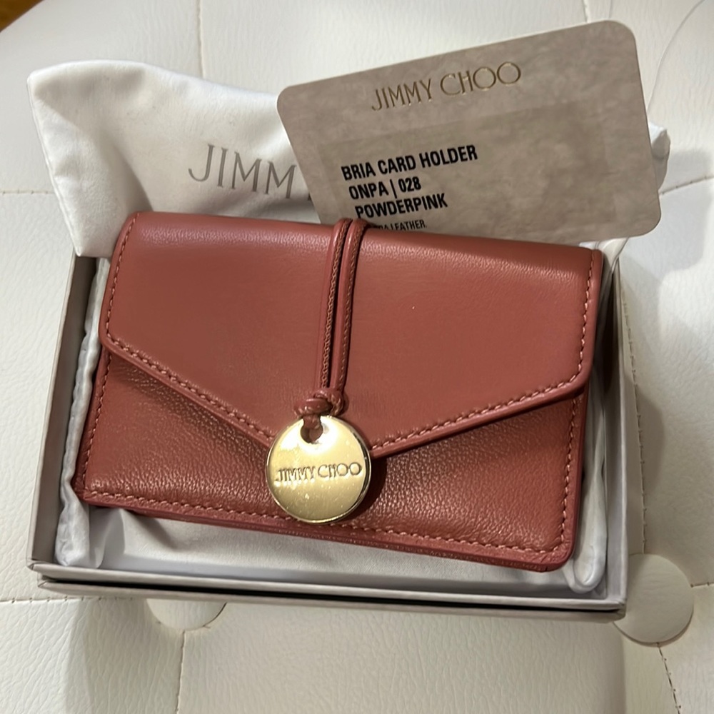 NWT Jimmy Choo Bria Cardholder Powderpink with COA + Box + Dustbag -1